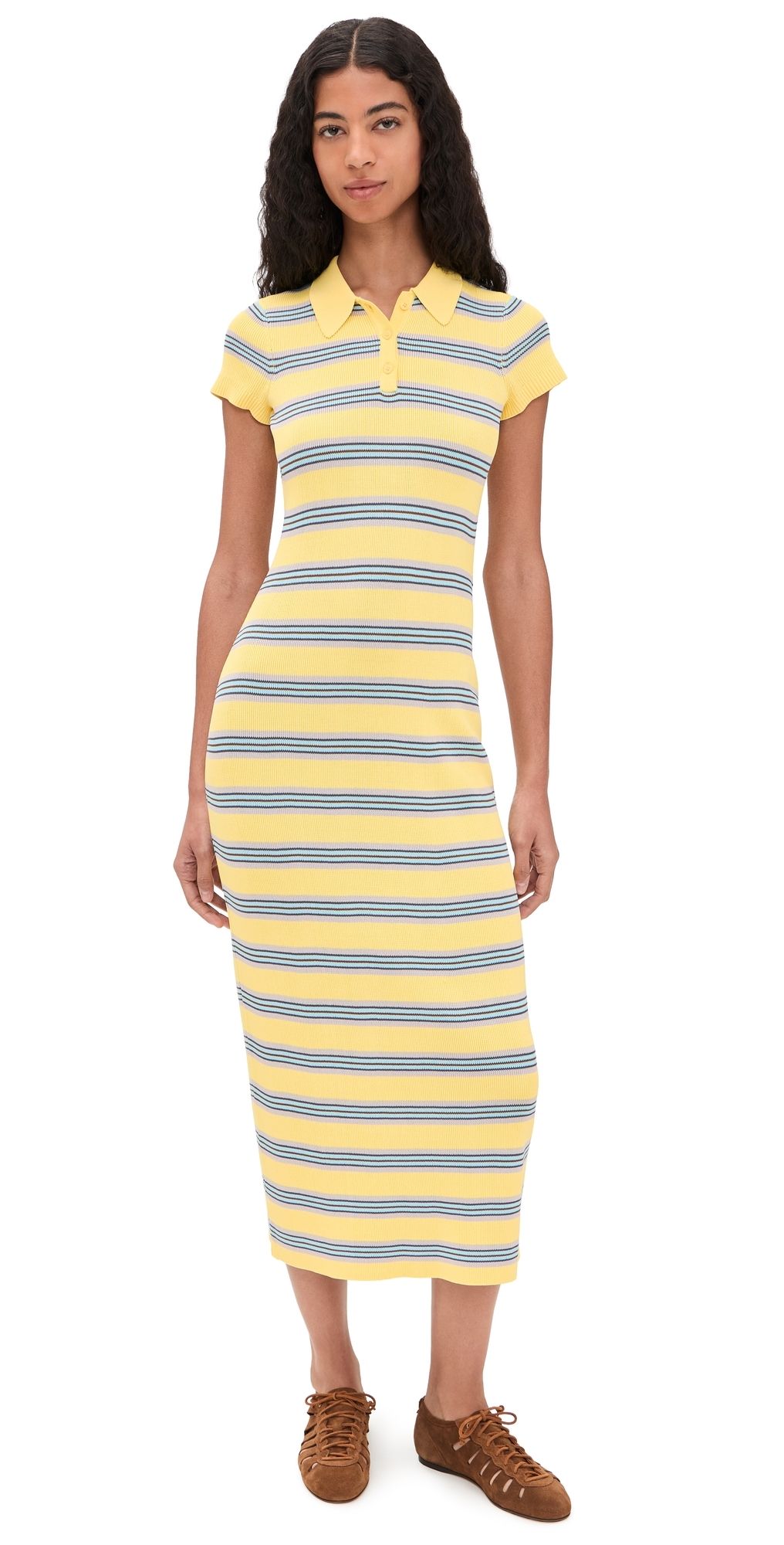 Rowing Blazers Women's Striped Polo Maxi Dress Yellow Stripe XS