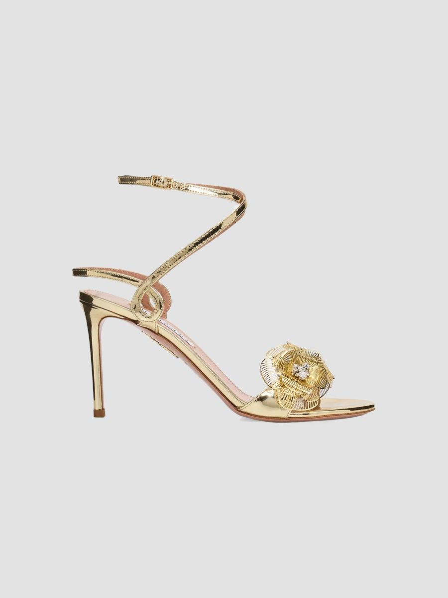 Aquazzura Women's Flora Mystica 85MM Applique Sandals - Soft Gold - Size 11.5