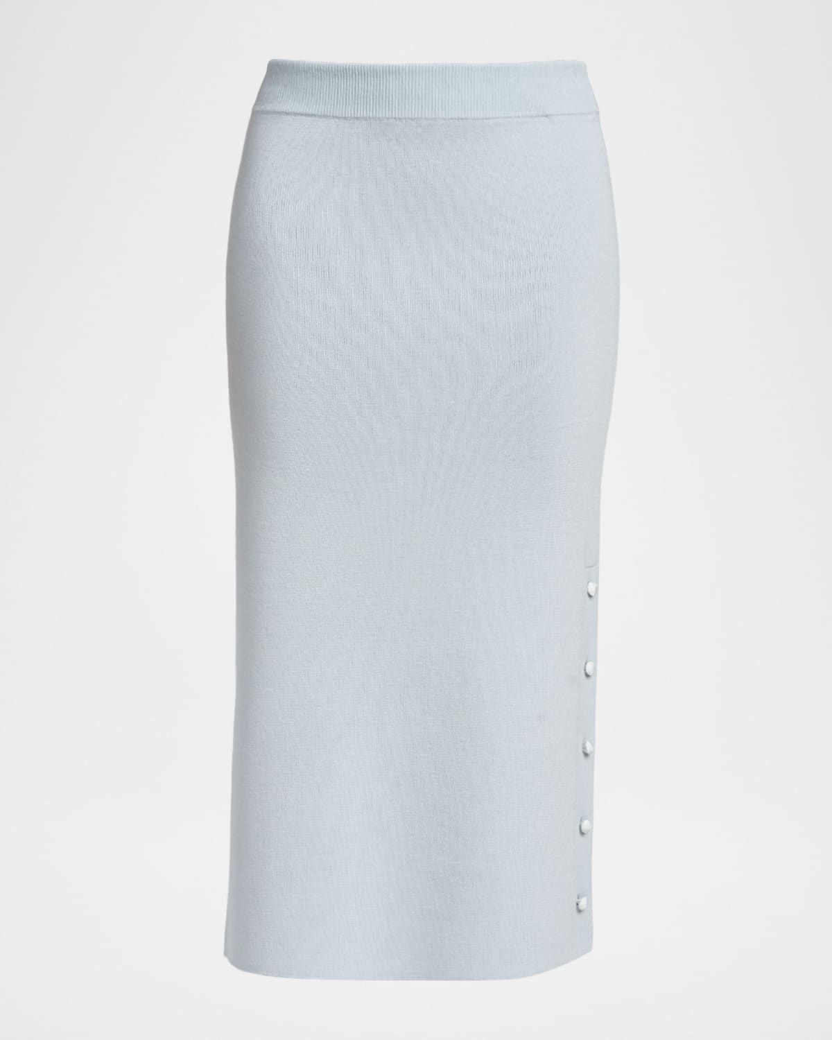 Button-Hem Wool Knit Midi Skirt