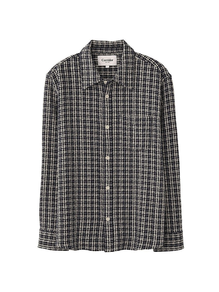 Men's Snow Check Reverse Tweed Shirt - Blue - Size XL