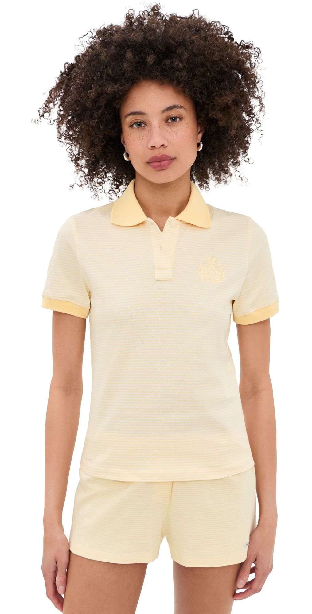 Sporty & Rich NY Crest Prep Polo Almond Striped M