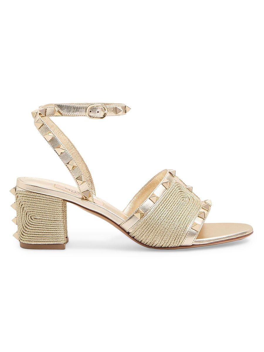 Women's Rockstud Sandals in Laminated Nappa 60MM - Platinum - Size 7.5