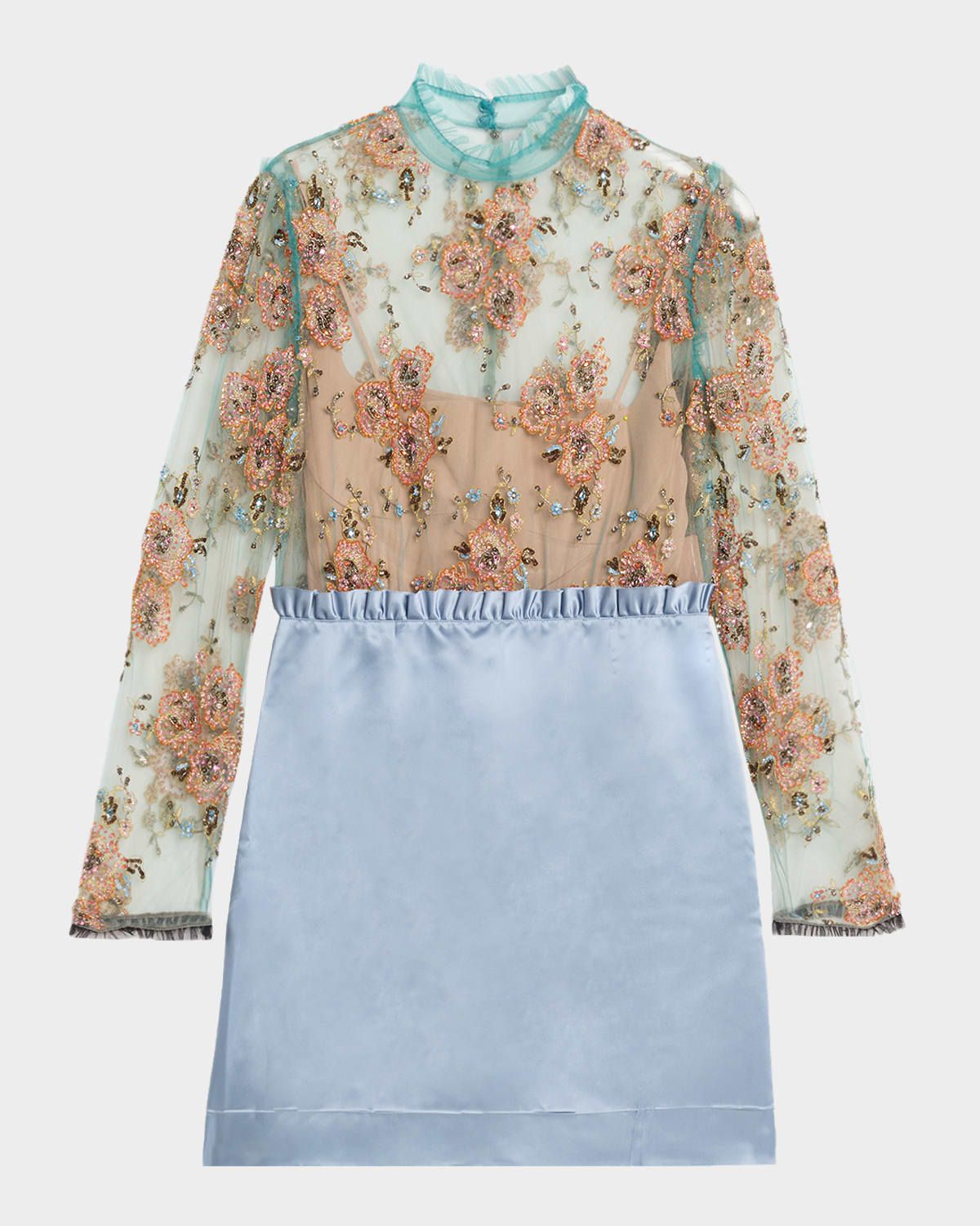 Crystal Embroidered Tulle And Satin Mini Dress