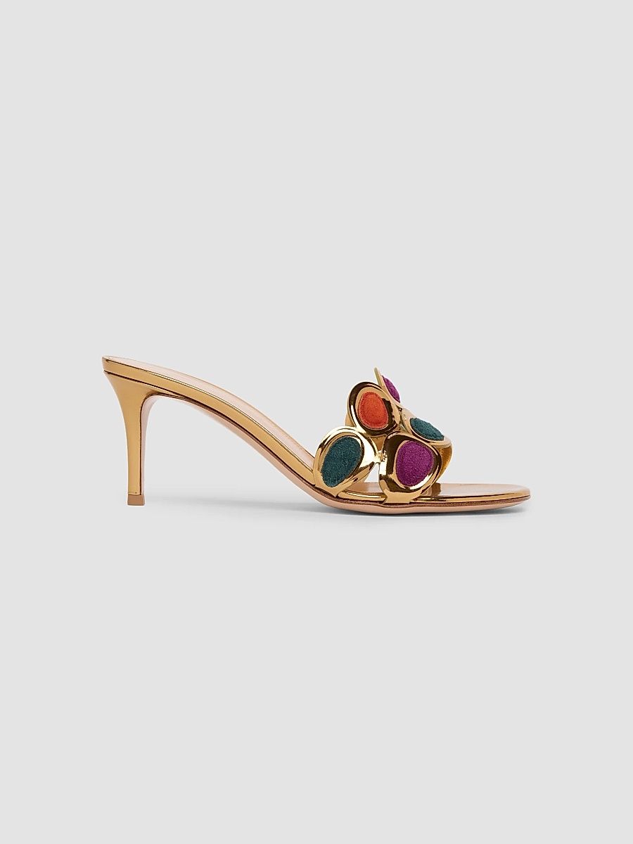 Gianvito Rossi Women's 70MM Leather & Suede Sandals - Brown Gold Multi - Size 12
