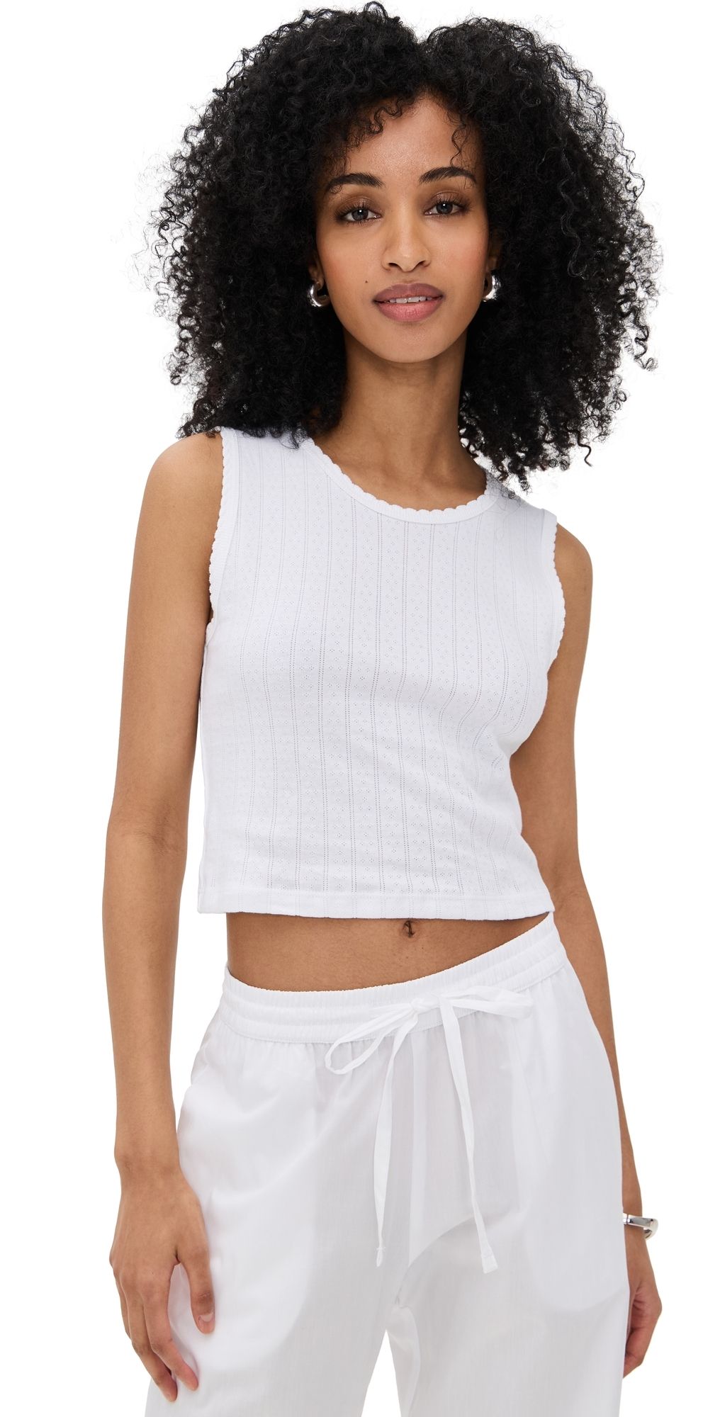 Leset Pointelle Sleeveless Crew White XS