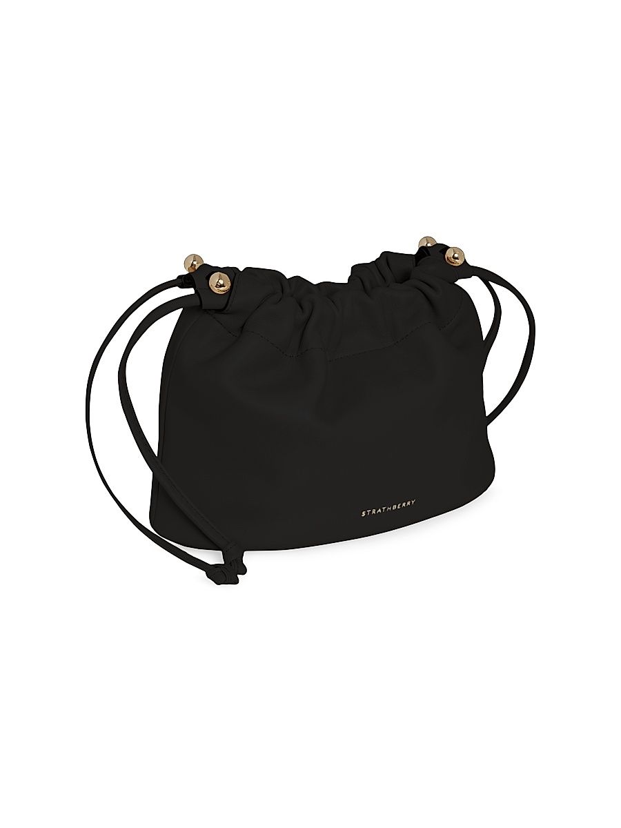 Women's Charlotte Leather Drawstring Crossbody Bag - Black