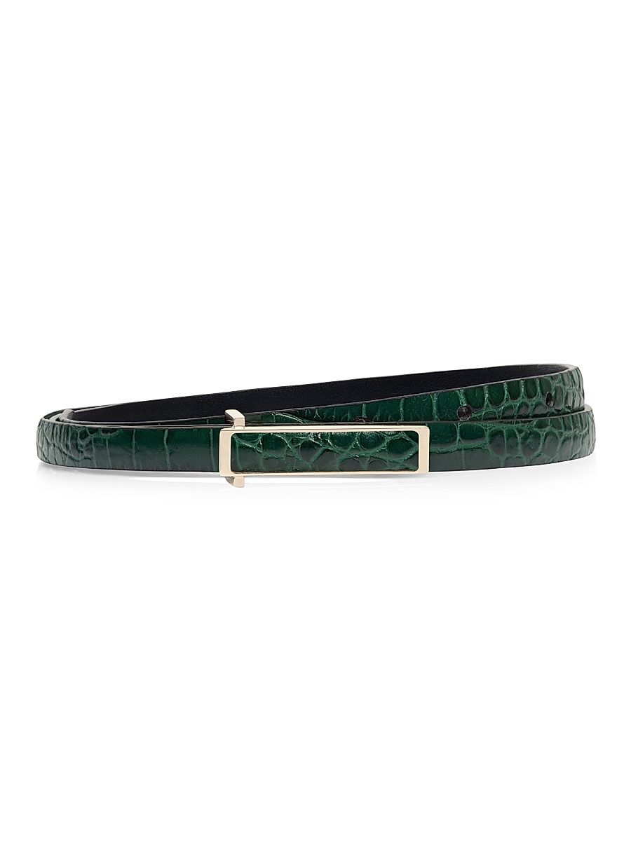 Women's Croc-Embossed Leather Belt - Emerald Green - Size Medium