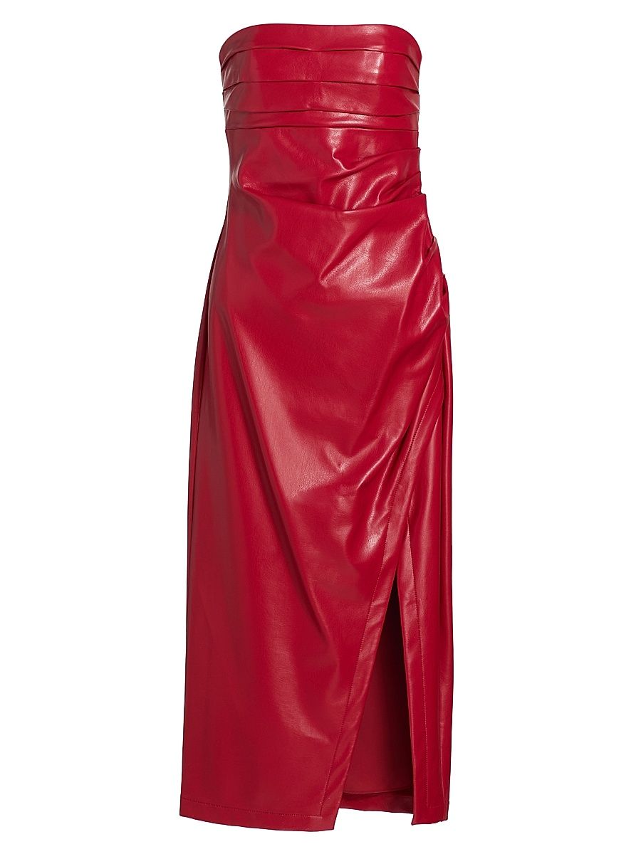 Women's Adira Pleated Faux-Leather Midi-Dress - Red Currant - Size 14