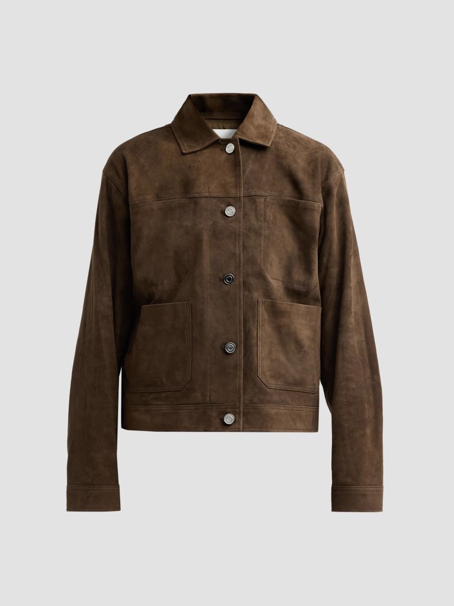 Vince Women's Suede Trucker Jacket - Pinewood - Size Small