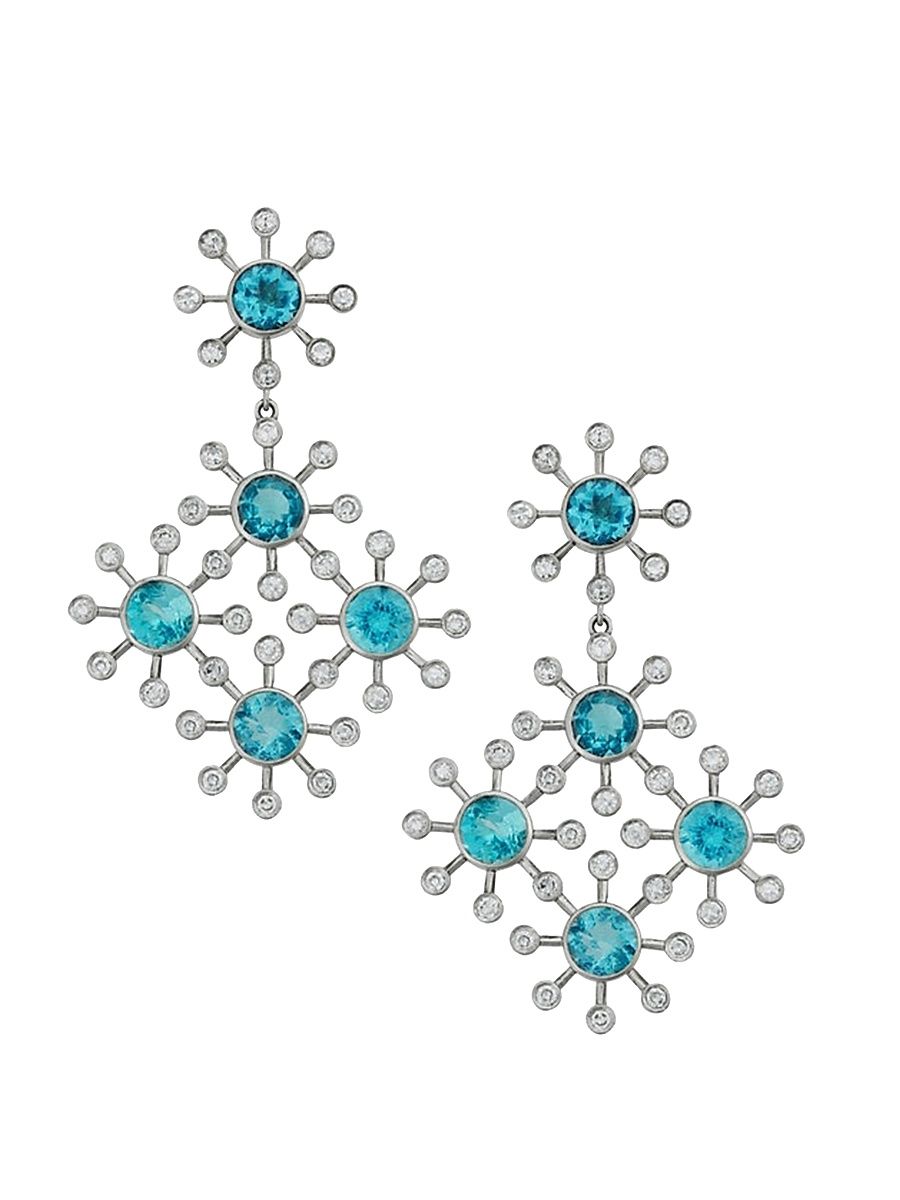 Women's Florescence 18K White Gold, Apatite & Diamond Blossom Drop Earrings - White Gold