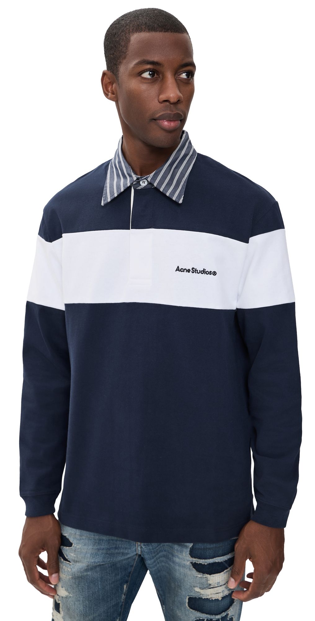 Acne Studios Erbero Rugby Polo Navy/White M