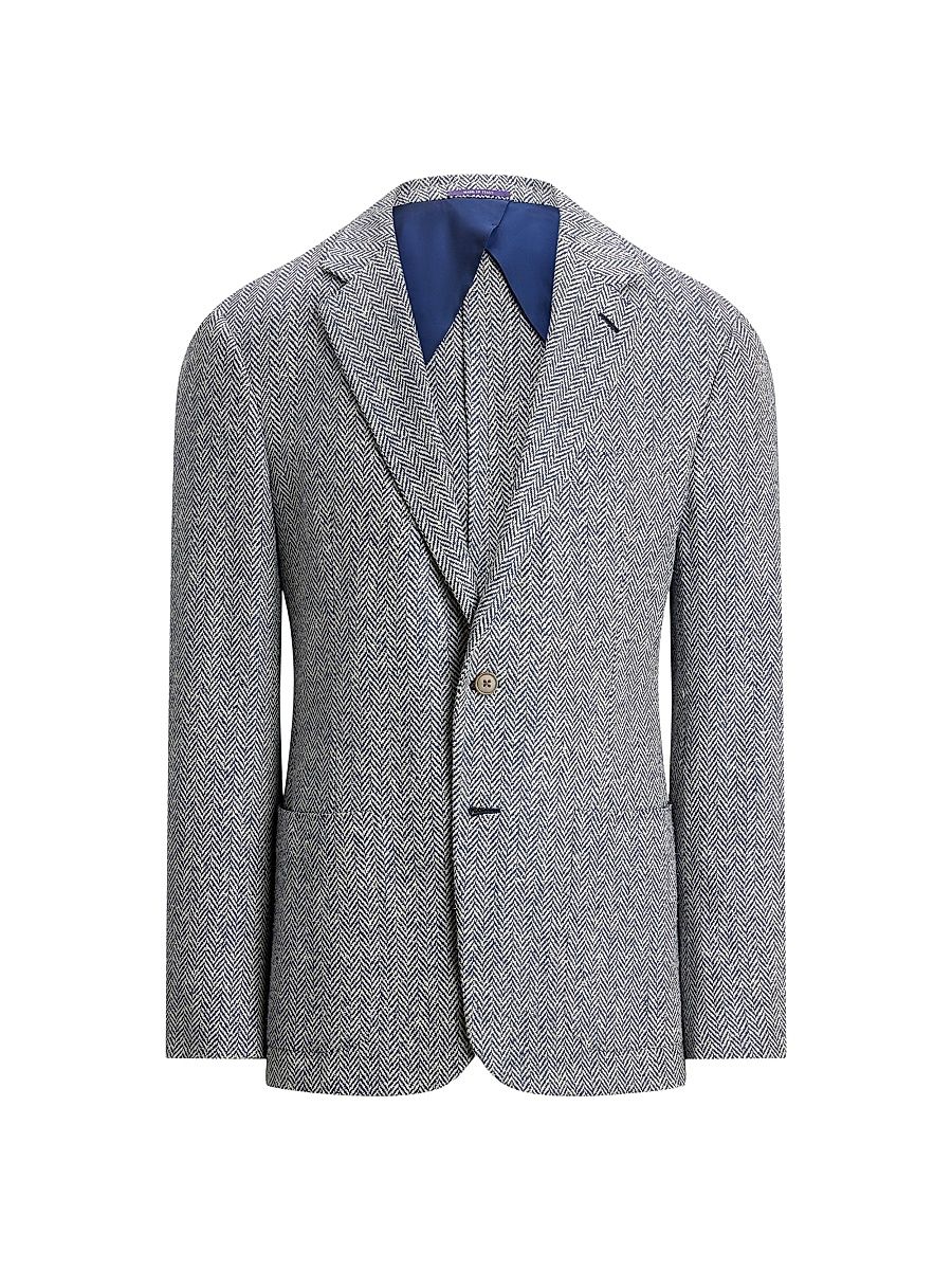 Men's Kent Hand-Tailored Herringbone Jacket - Classic Cream Navy - Size 42