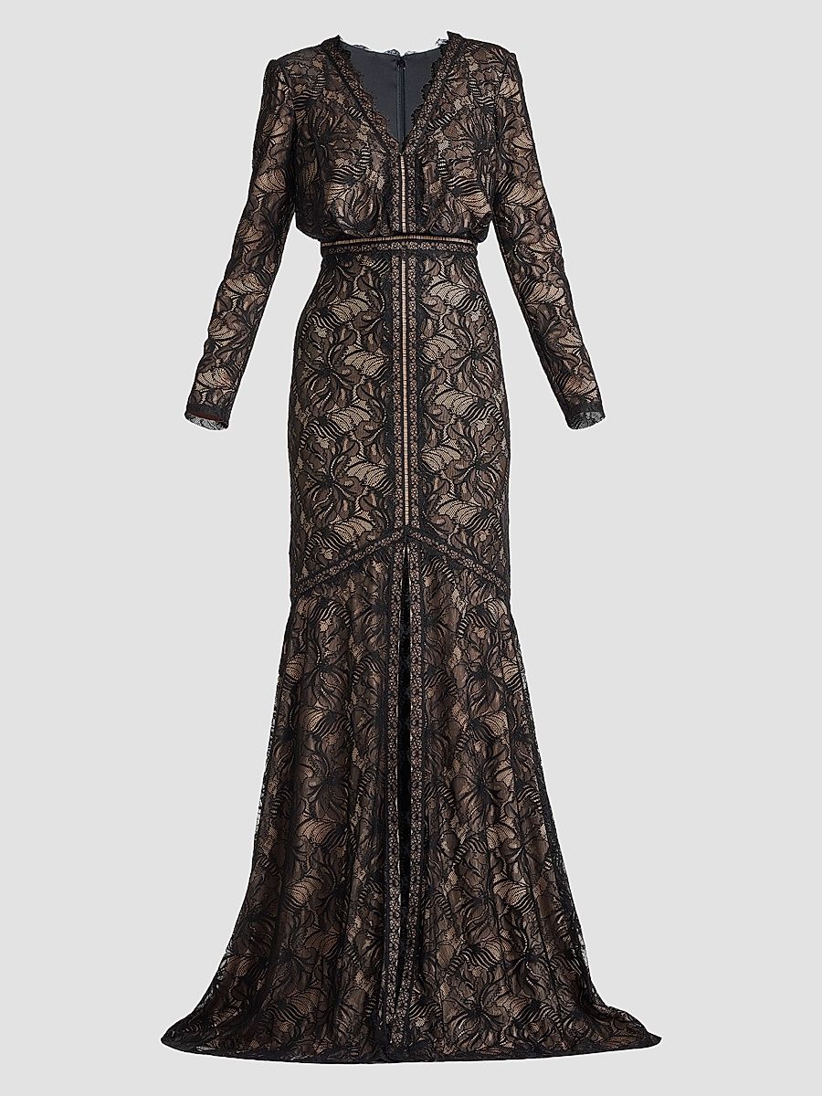 Women's Floral Lace Gown - Black Beige - Size 20