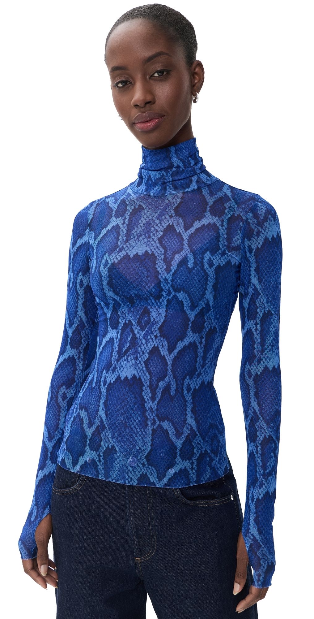 AFRM Zadie Blouse Cobalt Snake XL