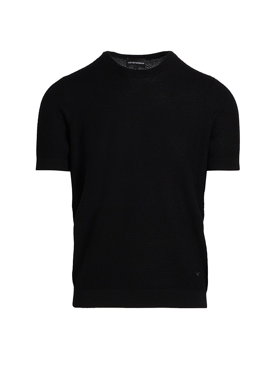 Men's Tonal Textured Short-Sleeve Sweater - Black - Size XL