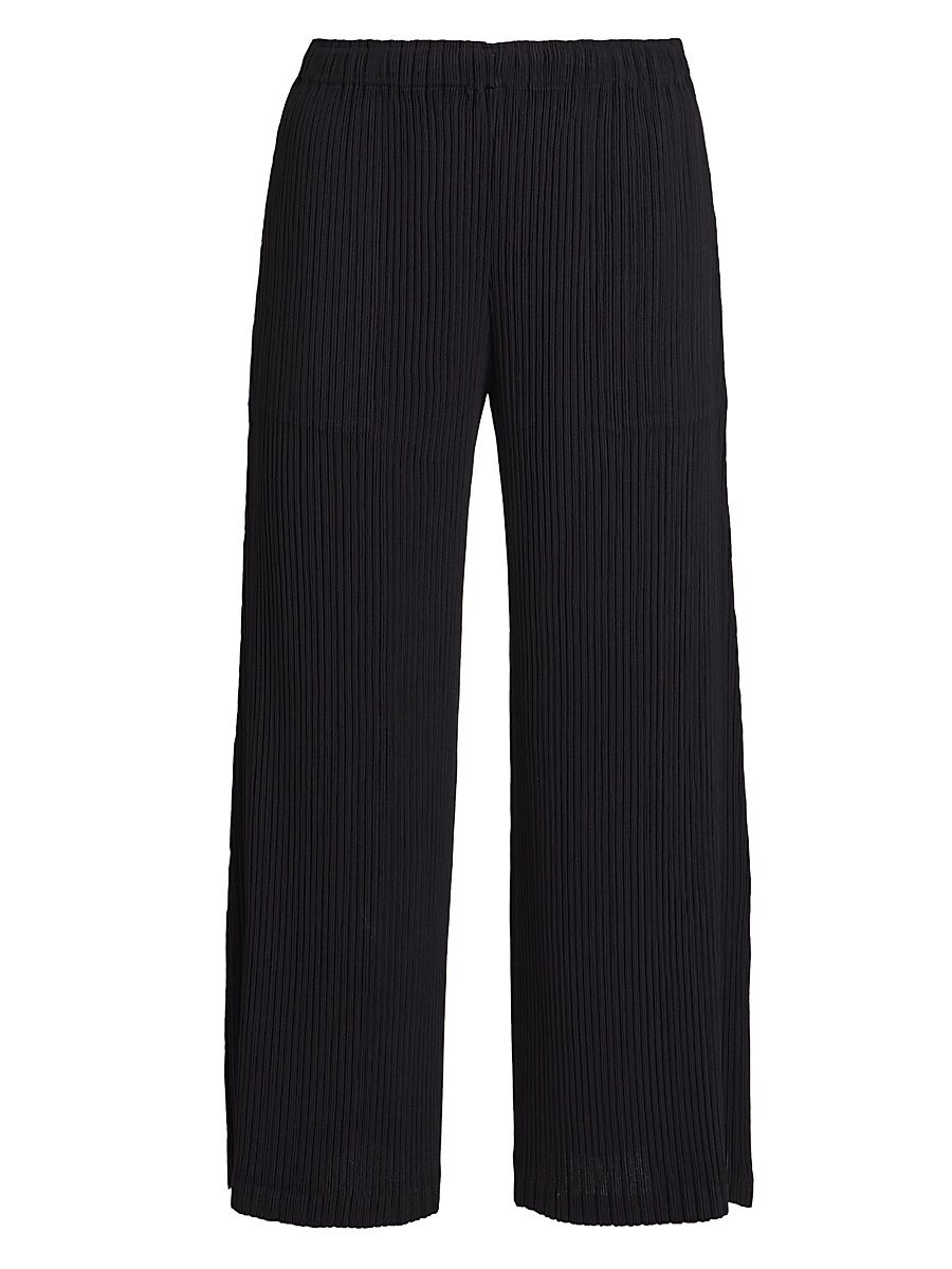 Women's Hatching Plissé Pants - Black - Size XS