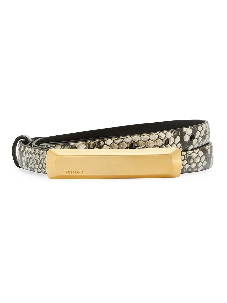Women's Bar Python-Embossed Leather Belt - Roccia - Size Medium