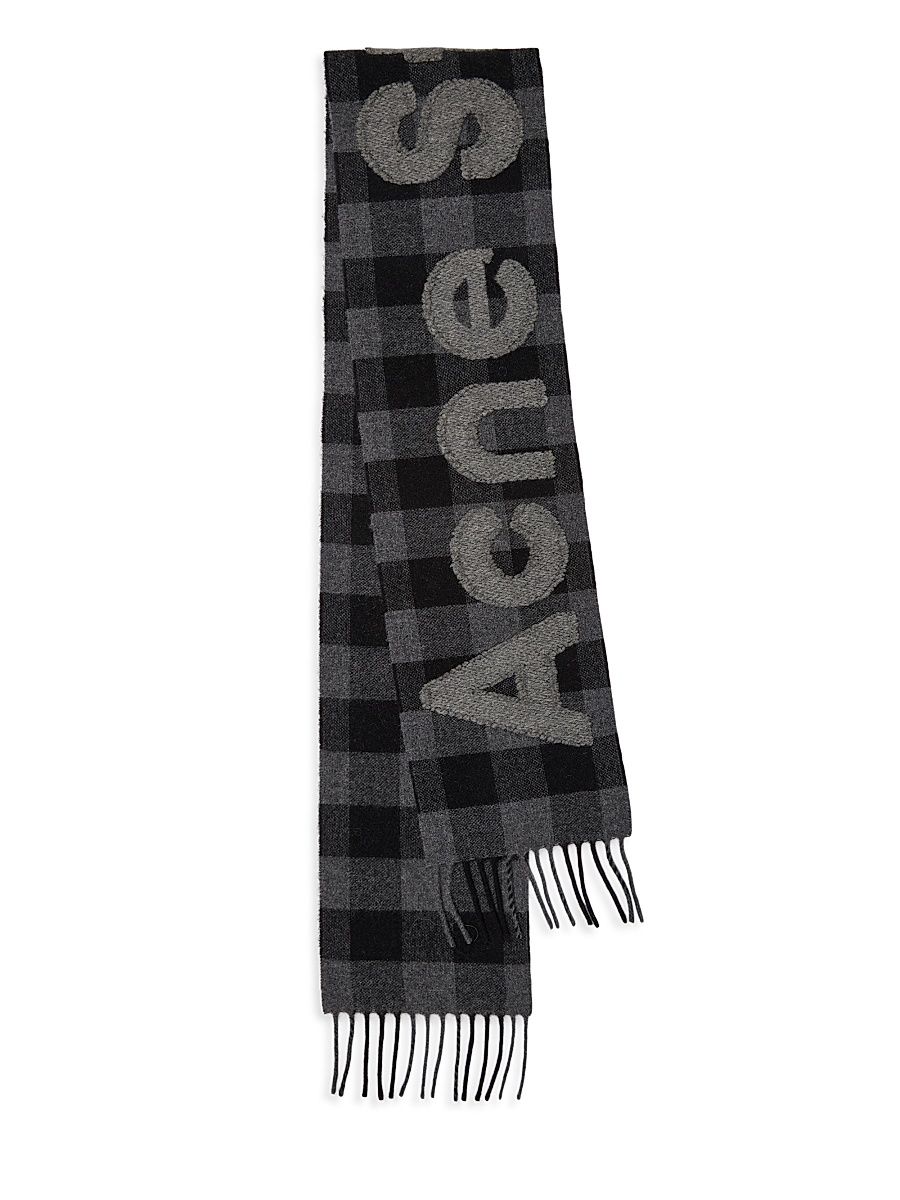 Men's Veda Logo Check Wool-Blend Scarf - Black Grey