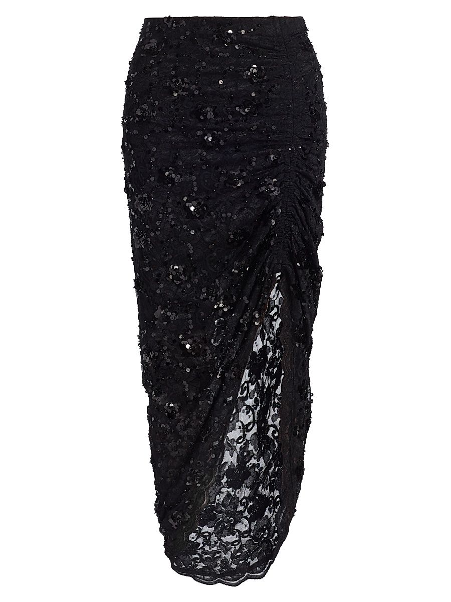 Women's Nellia Asymmetric Sequined Lace Midi-Skirt - Black - Size Medium