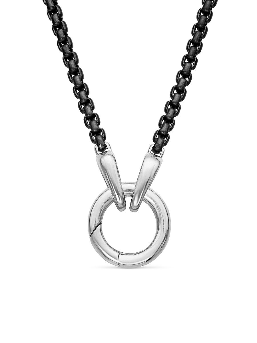 Men's Smooth Amulet Box Chain Necklace in Darkened Stainless Steel, 2.7mm - Black - Size 20