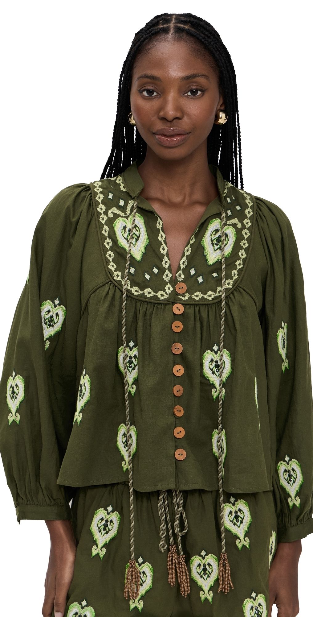 FARM Rio Green Embroidered Blouse Green XS