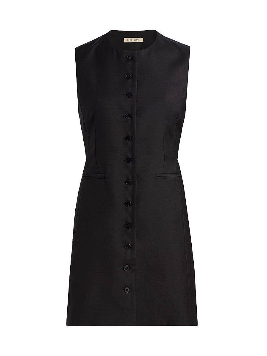 Women's Danielle Wool-Blend Button-Front Minidress - Black - Size 10