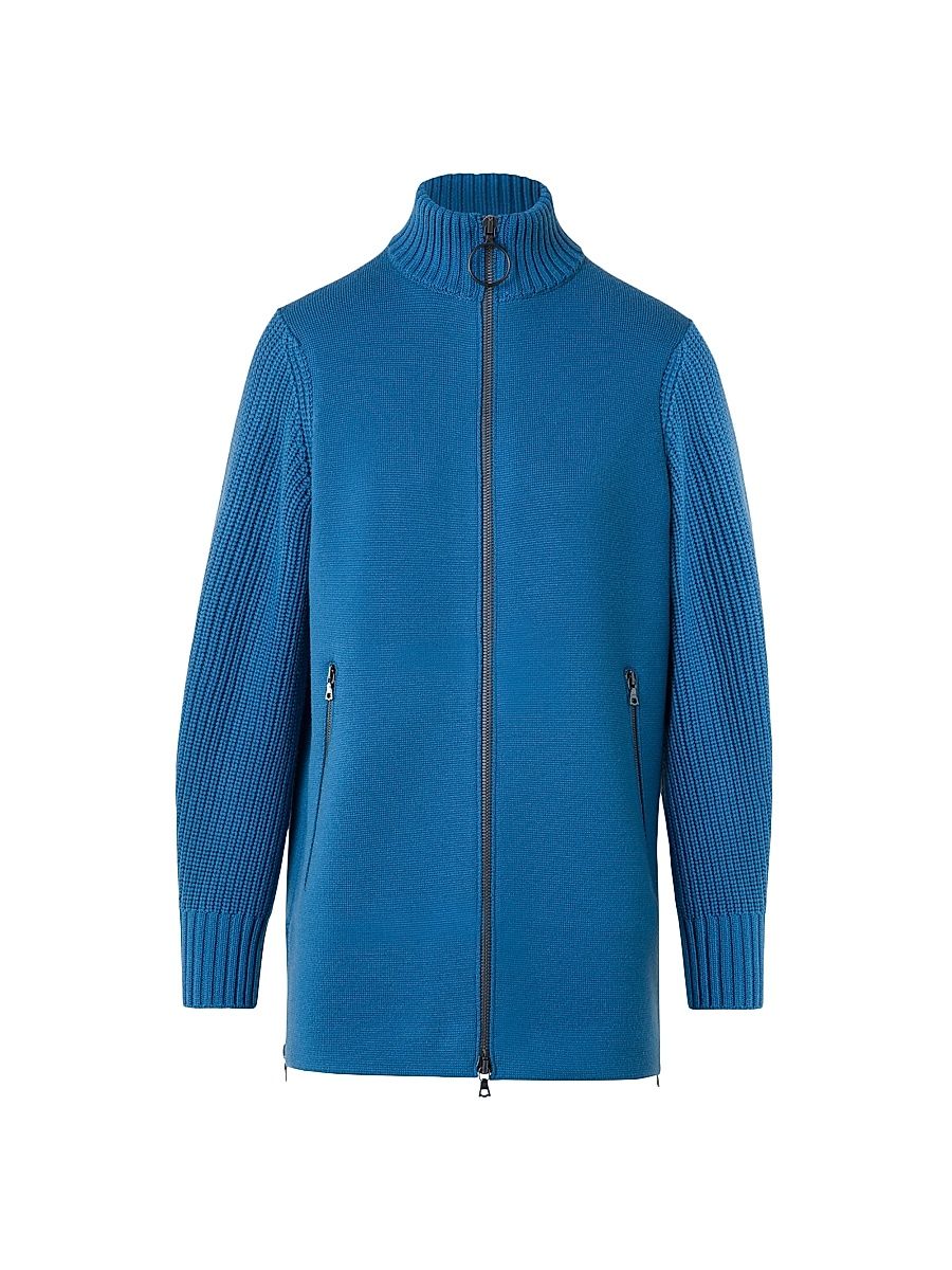 Women's Cotton Knit Zip-Up Jacket - Medium Blue - Size 12