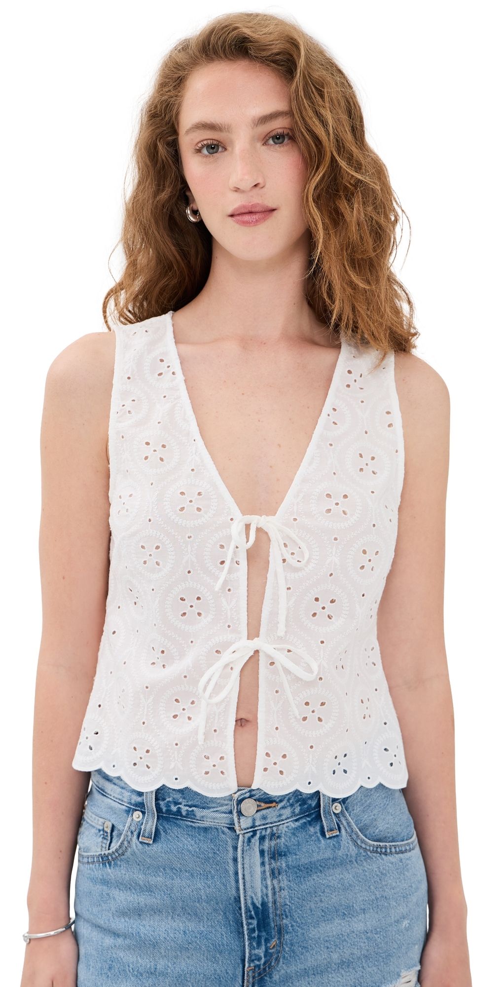 Onia Tie Front Tank Top White L