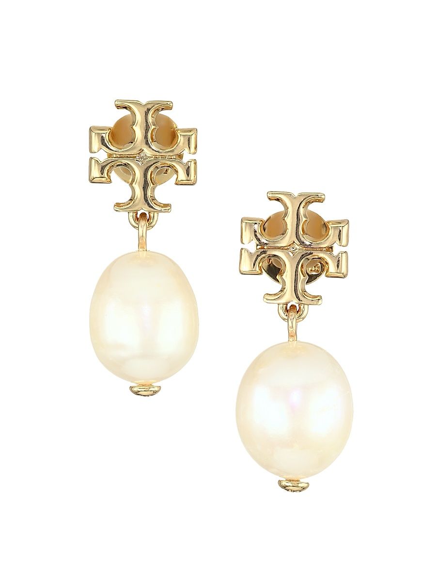 Women's Goldtone Logo & Cultured Pearl Drop Earrings - Tory Gold Ivory