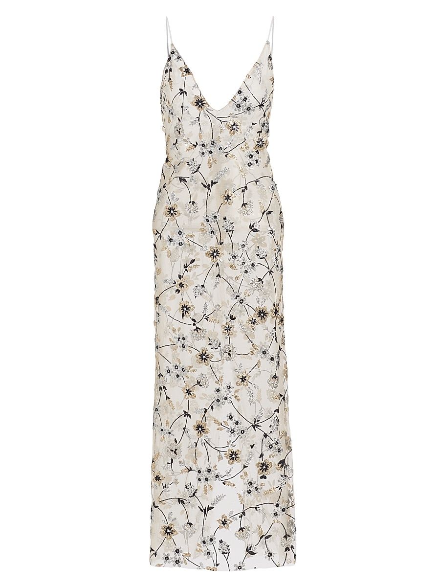 Women's Embroidered Floral Sheer Slip Dress - Floral Glitter - Size 2