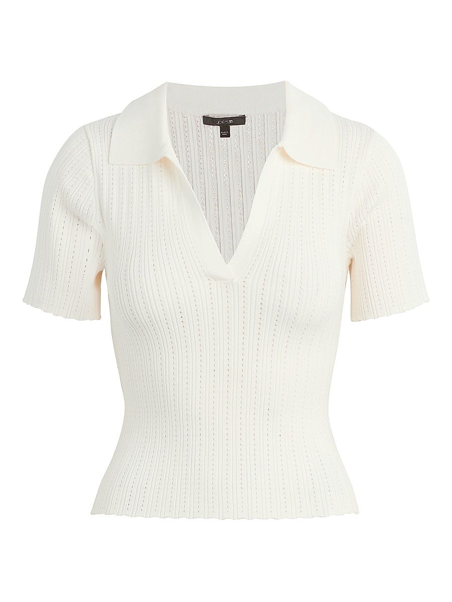 Women's The Jess Pointelle Polo Shirt - Milk - Size XS