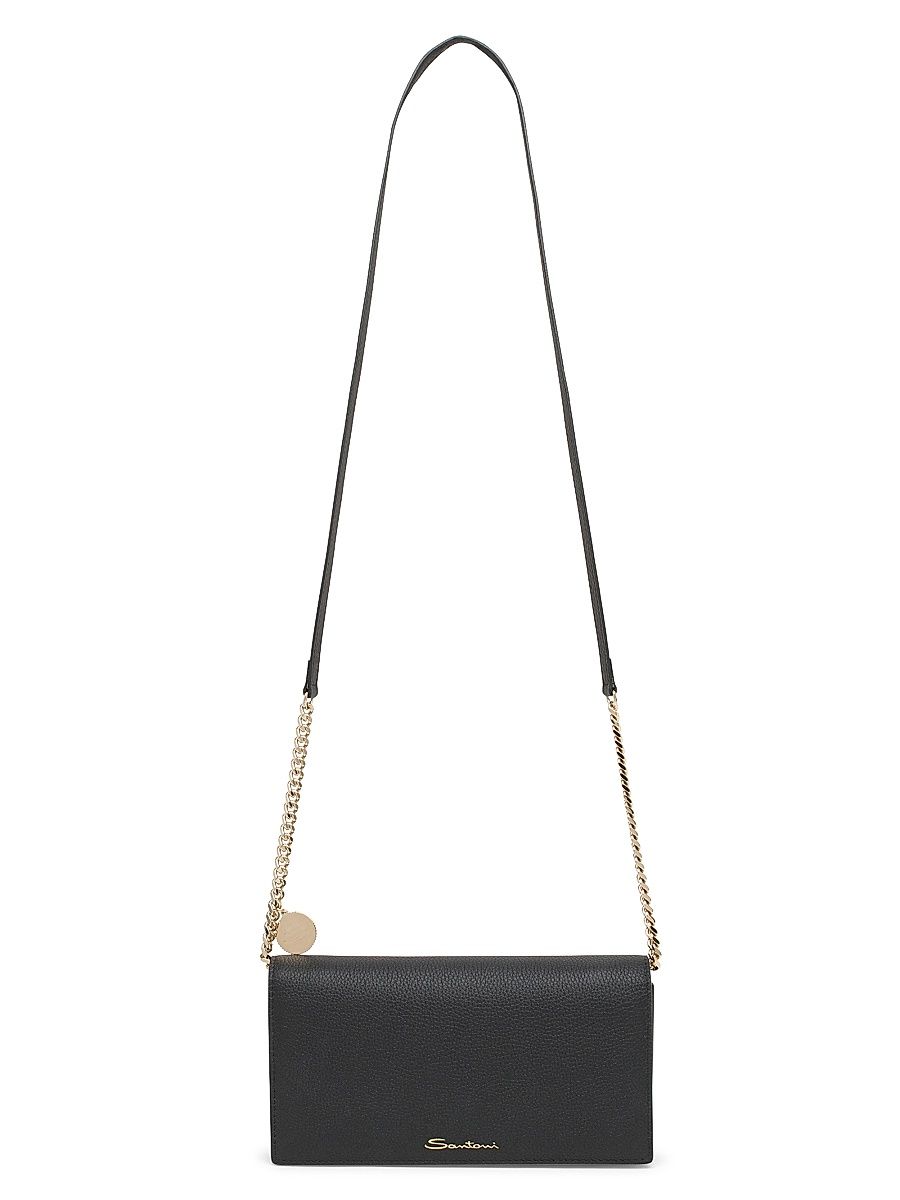 Women's Wallet-on-Chain Leather Crossbody Bag - Black