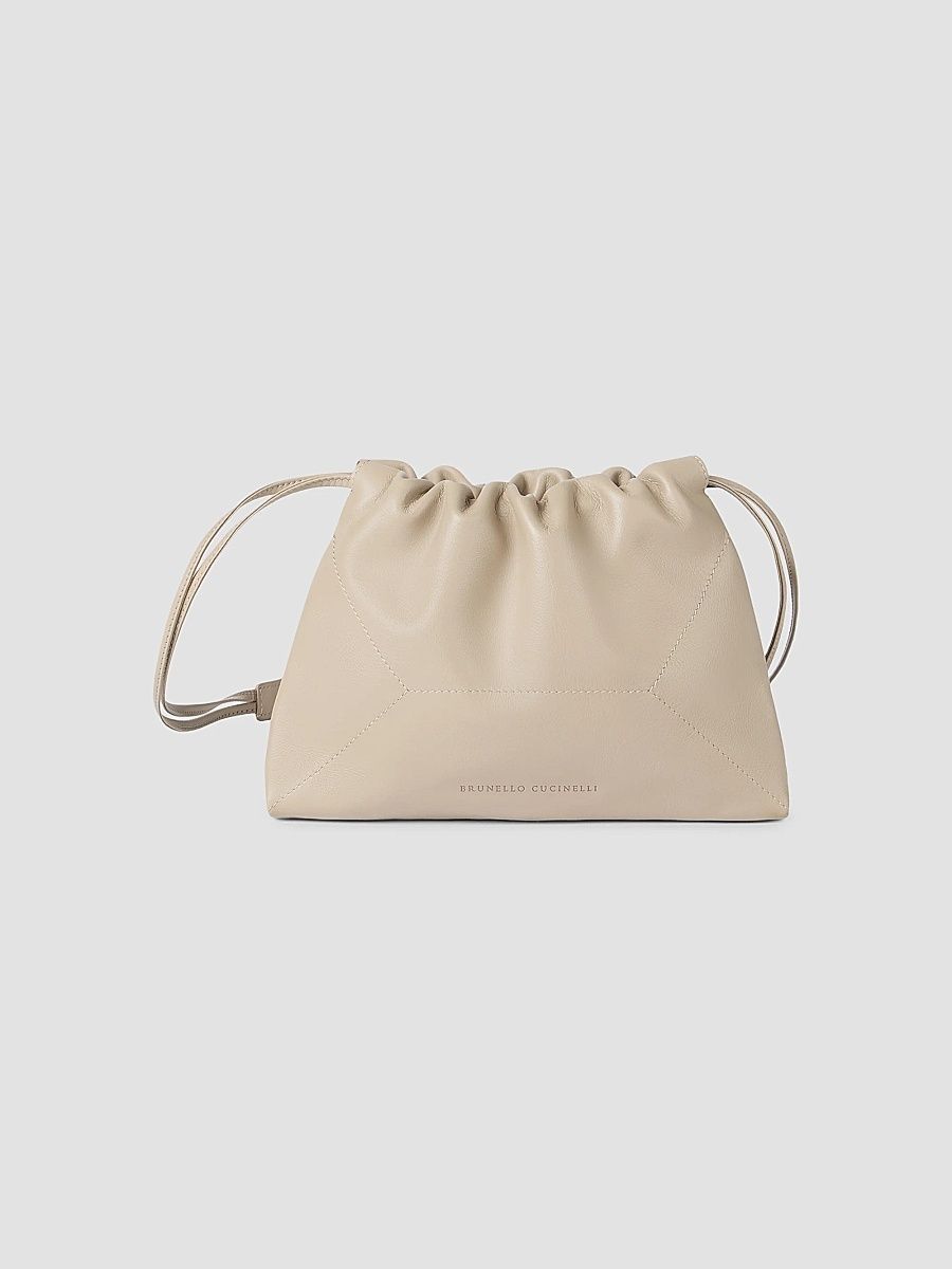 Women's Pouch Bag in Calfskin with Monili - Buff