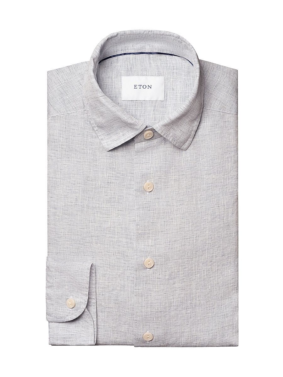 Men's Linen Long-Sleeve Shirt - Dark Blue - Size XXL