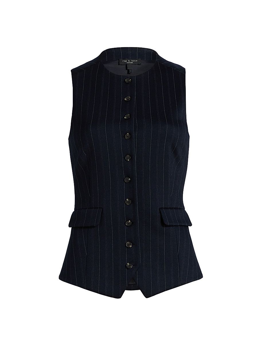 Women's Irina Plaid Ponte Collarless Vest - Navy Multi - Size 12