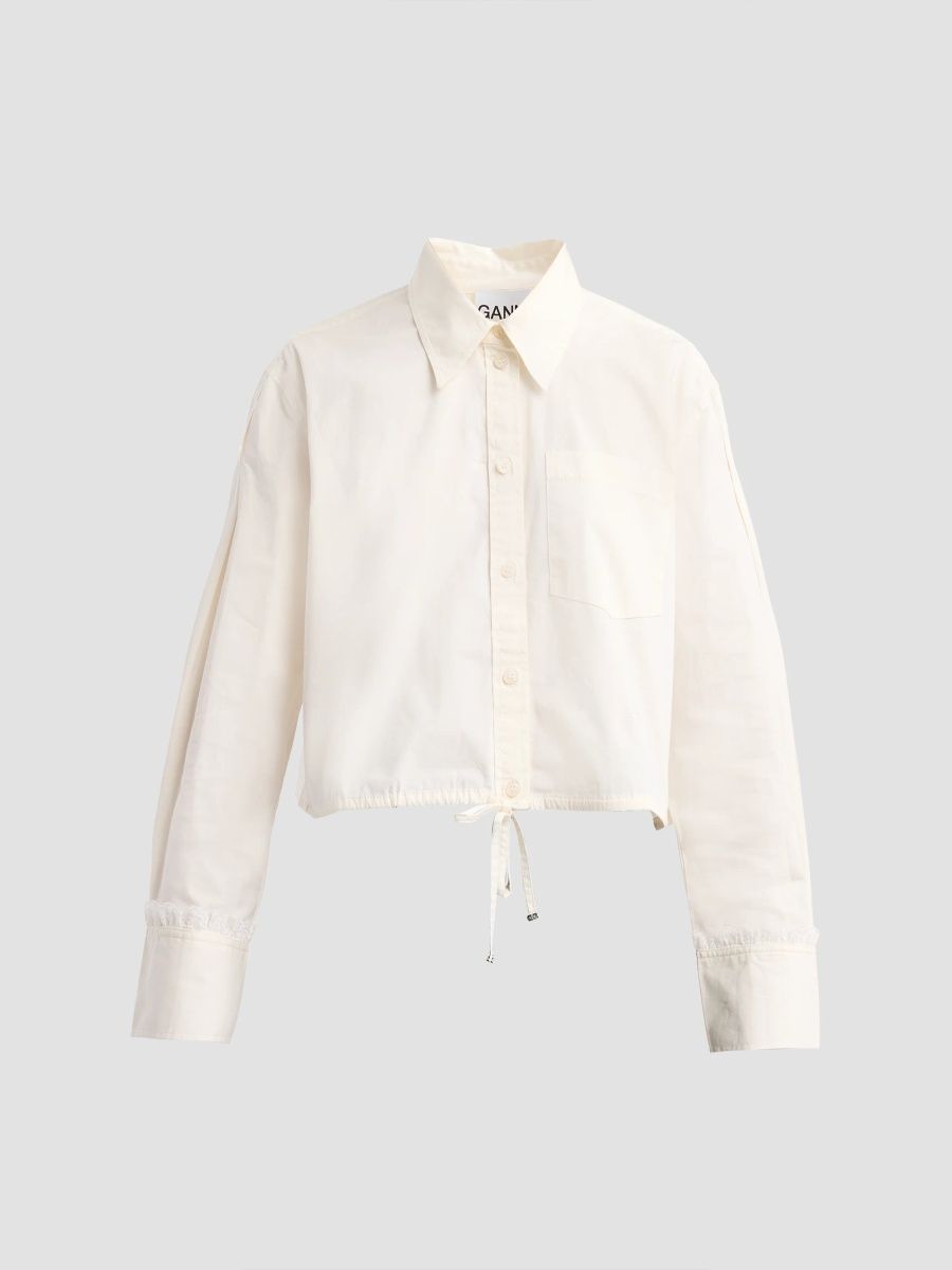 Ganni Women's Stretch Cotton Cropped Bowling Shirt - Egret - Size 14