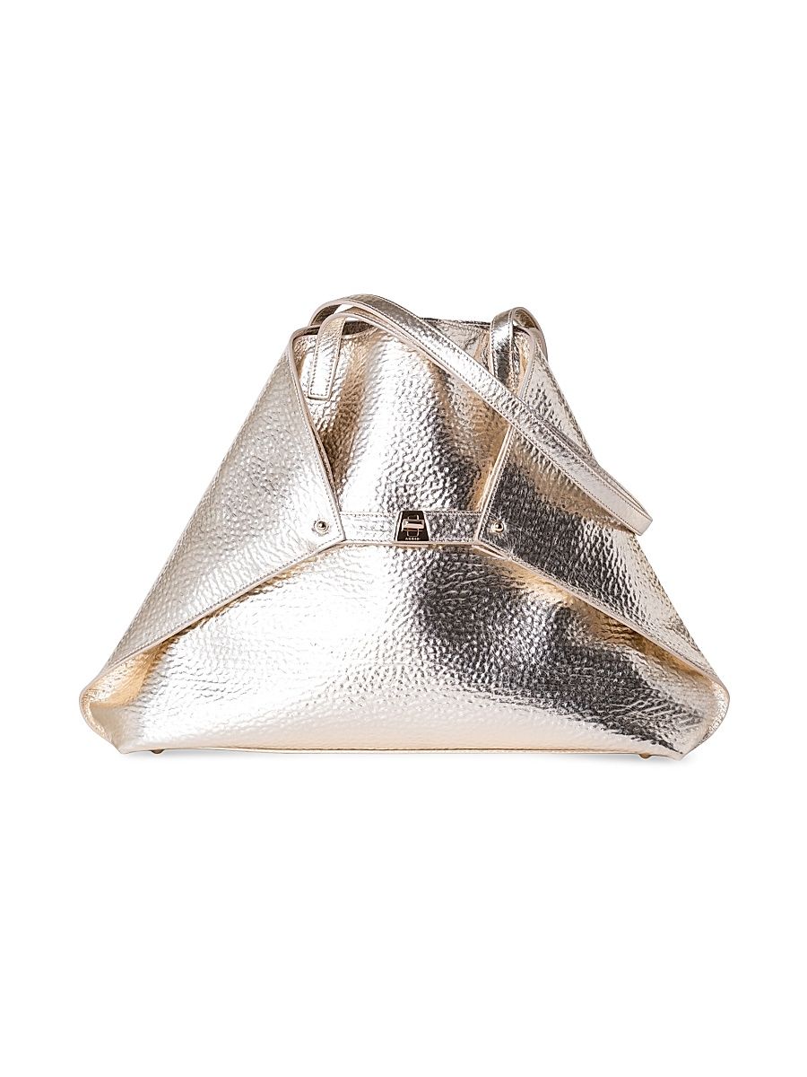 Women's Medium Ai Metallic Leather Shoulder Bag - Stucco Metallic