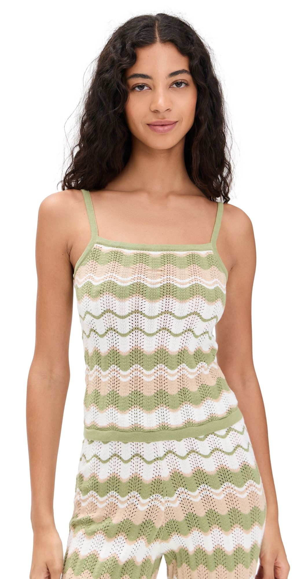 MINKPINK Melody Knit Tank Green/Sand XS