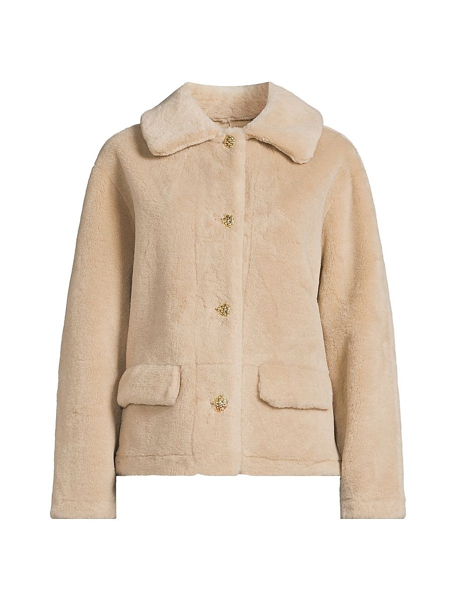 Milly Women's Short Faux-Shearling Jacket - Beige - Size Large