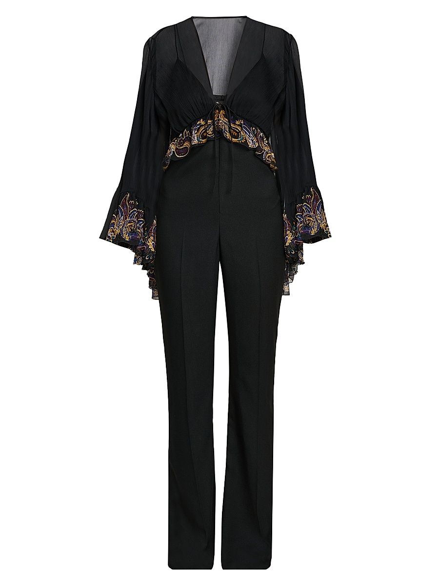 Women's Paisley Trim Cape Catsuit - Printed Black Base - Size 8