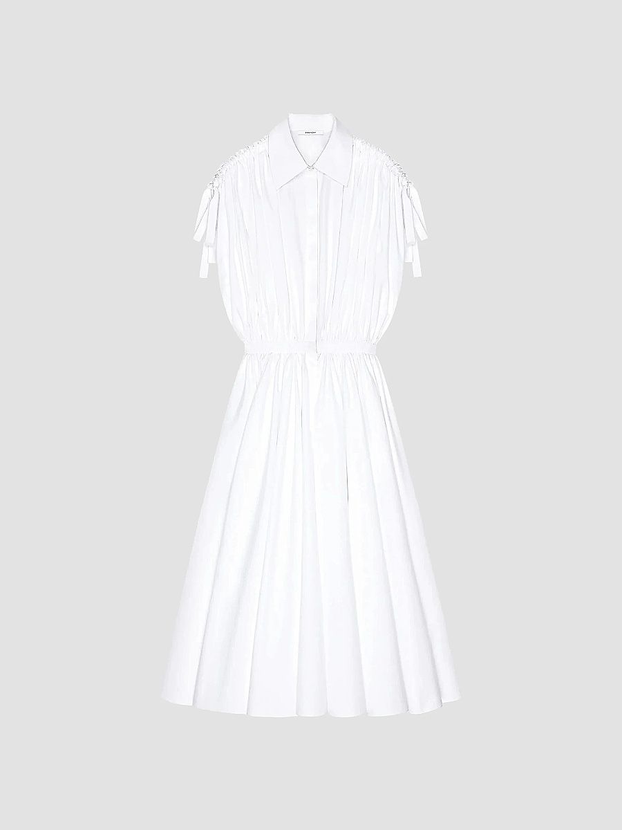 Givenchy Women's Long Shirt Dress in Poplin with Ruched Details - White - Size 8