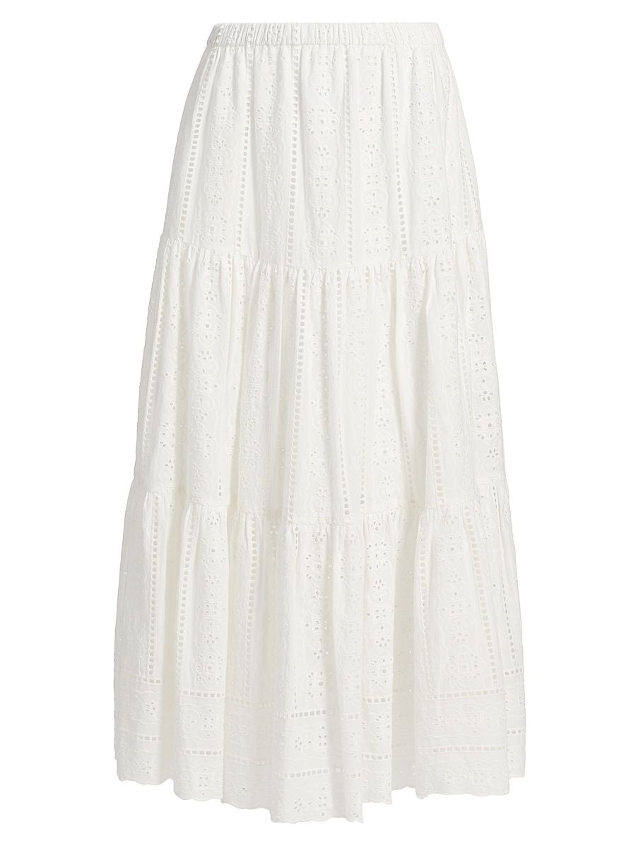 Women's Melanie Embroidered Eyelet Maxi Skirt - Bria Eyelet Ivory - Size Large