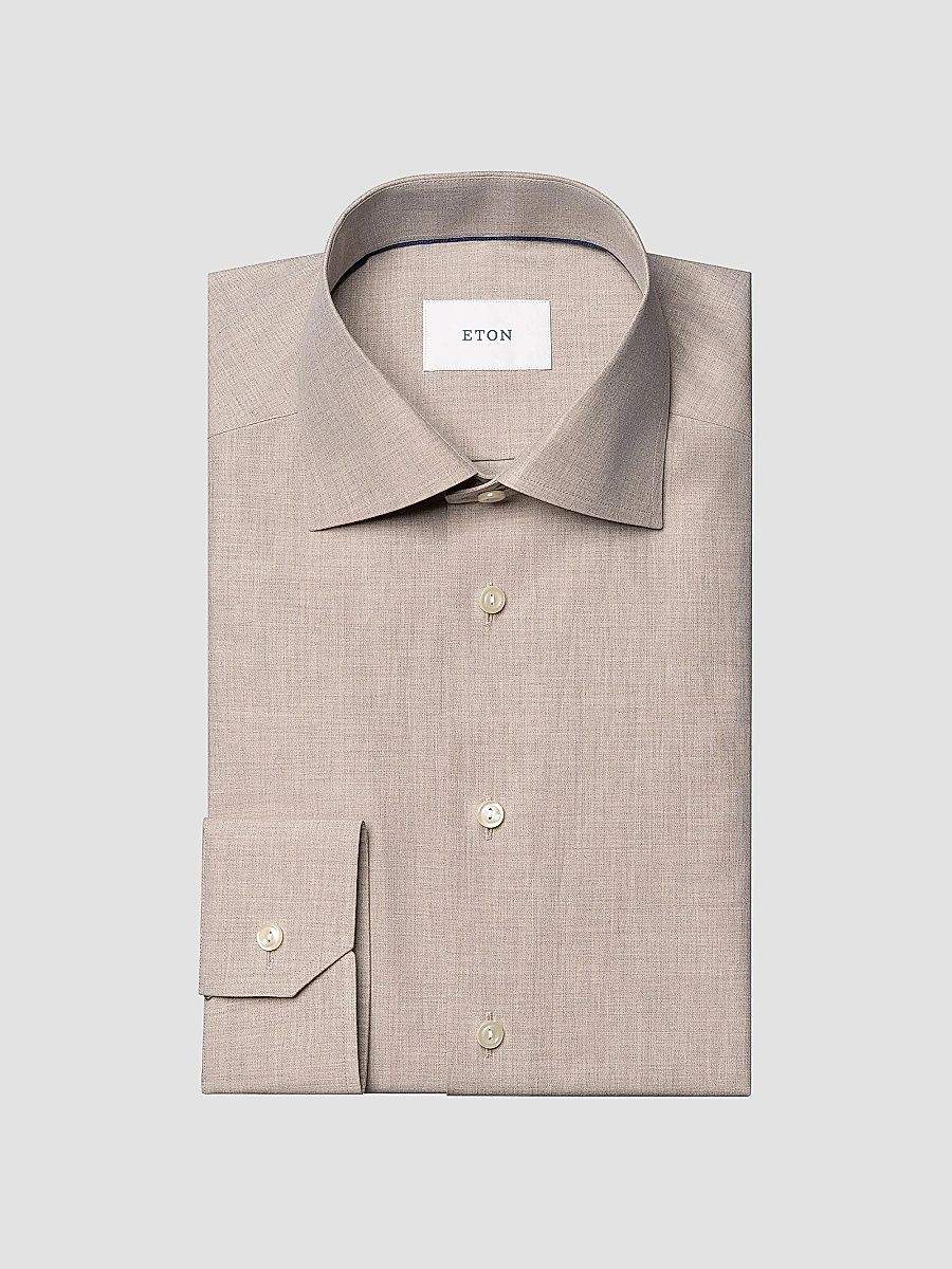 Eton Men's Contemporary-Fit Melange Solid Button-Front Shirt - Brown - Size 15