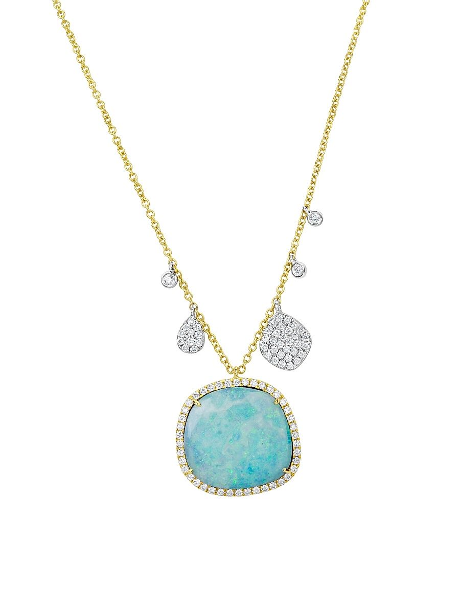 Women's Two-Tone 14K Gold, Opal & .20 TCW Diamond Pendant Necklace - Opal