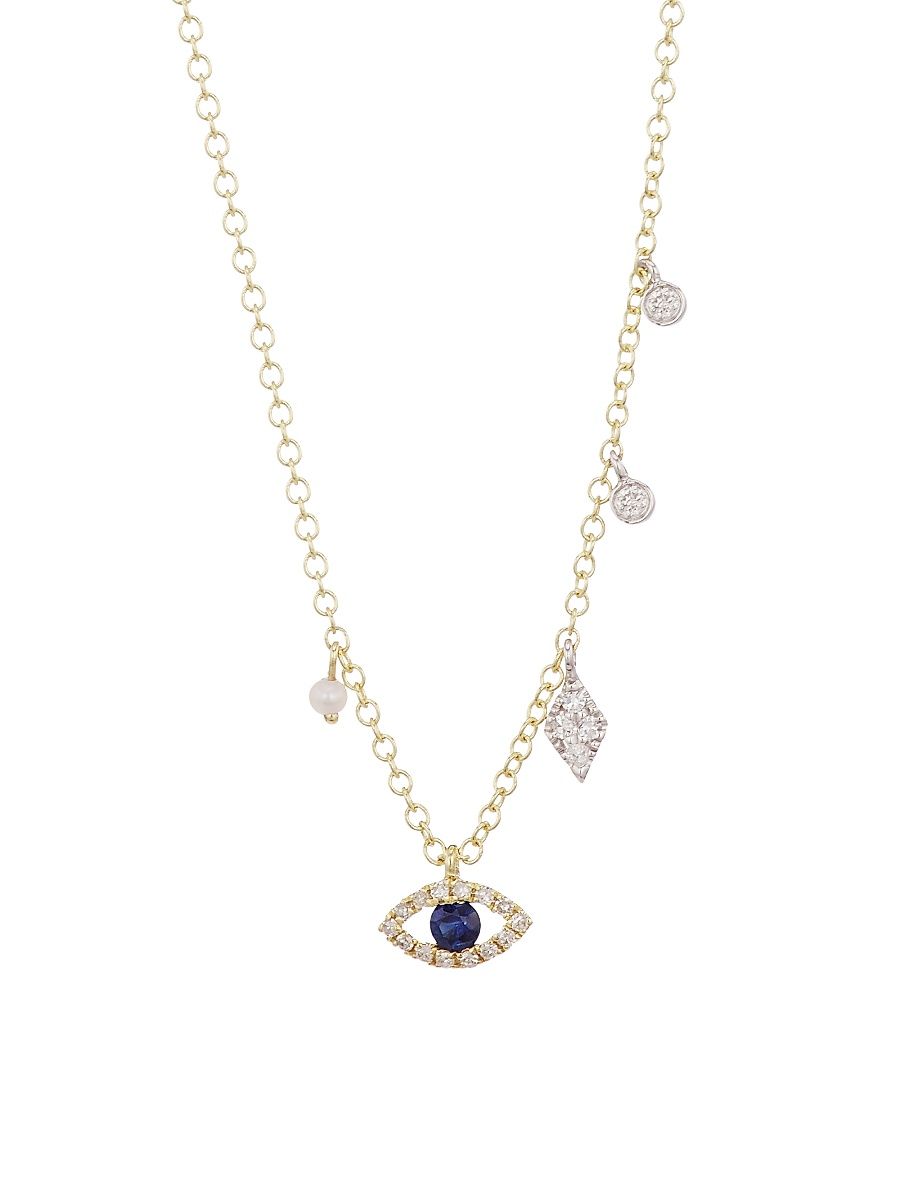 Men's 14K Gold & Diamond Evil Eye Necklace - Yellow Gold