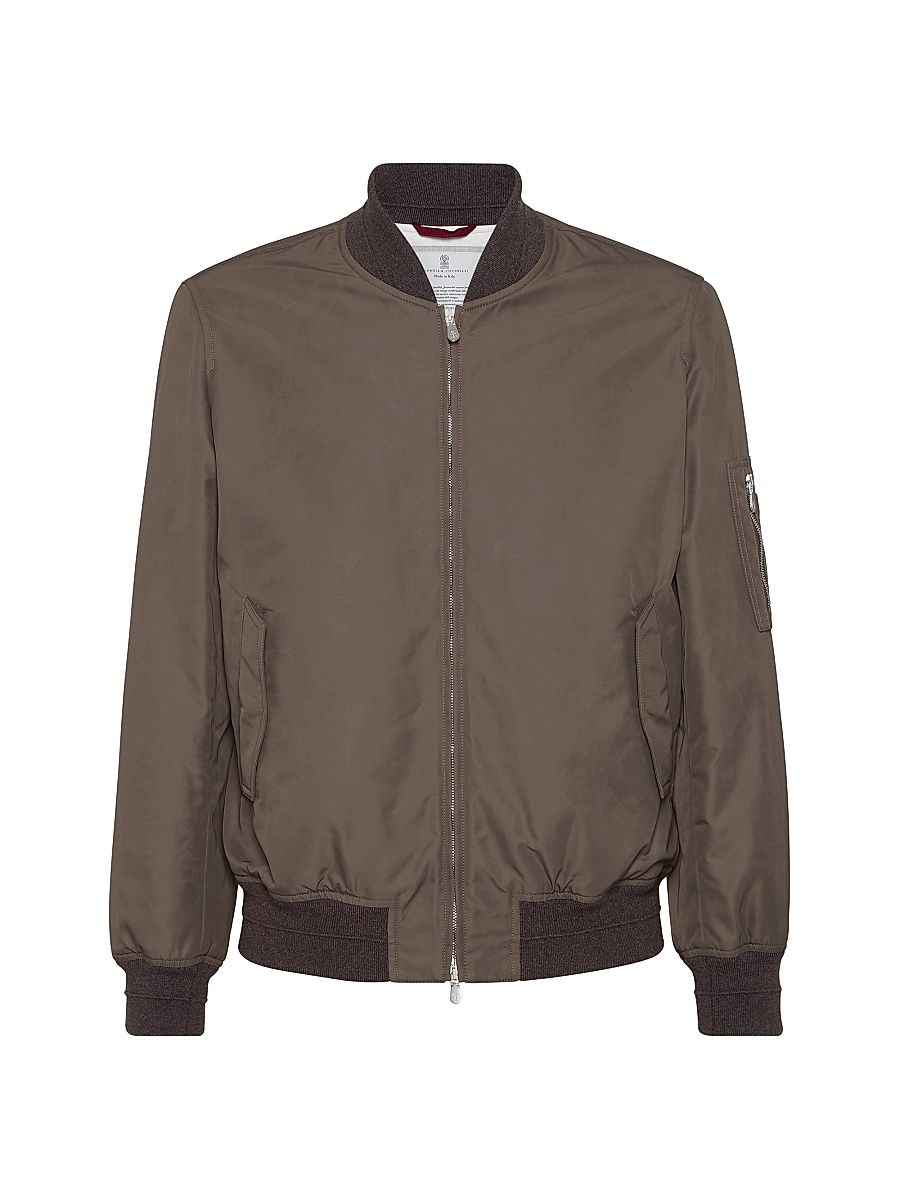 Men's Techno Satin Bomber Jacket with Thermore Padding - Brown - Size 48