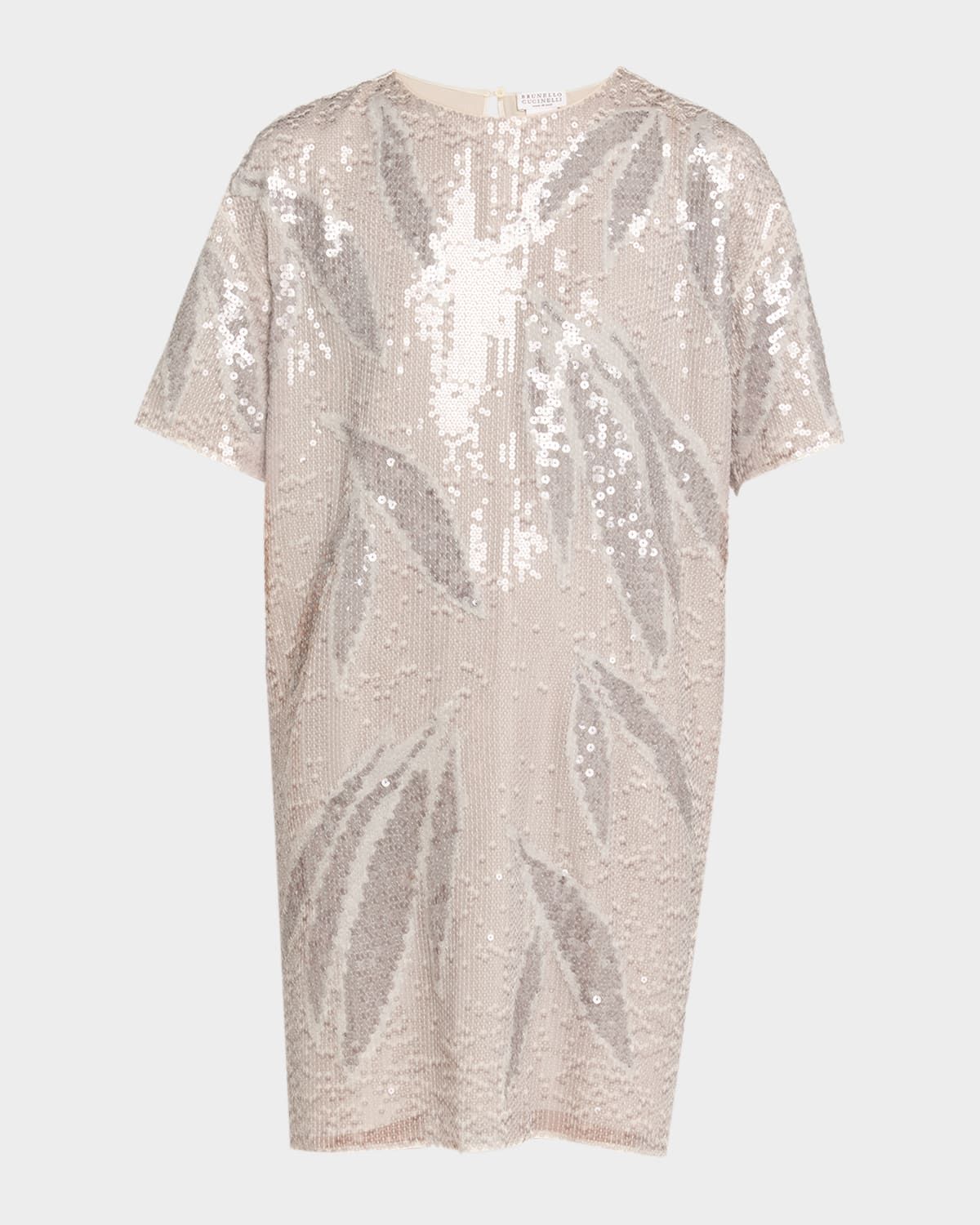 Sequined Silk Organza Short-Sleeve Mini Dress