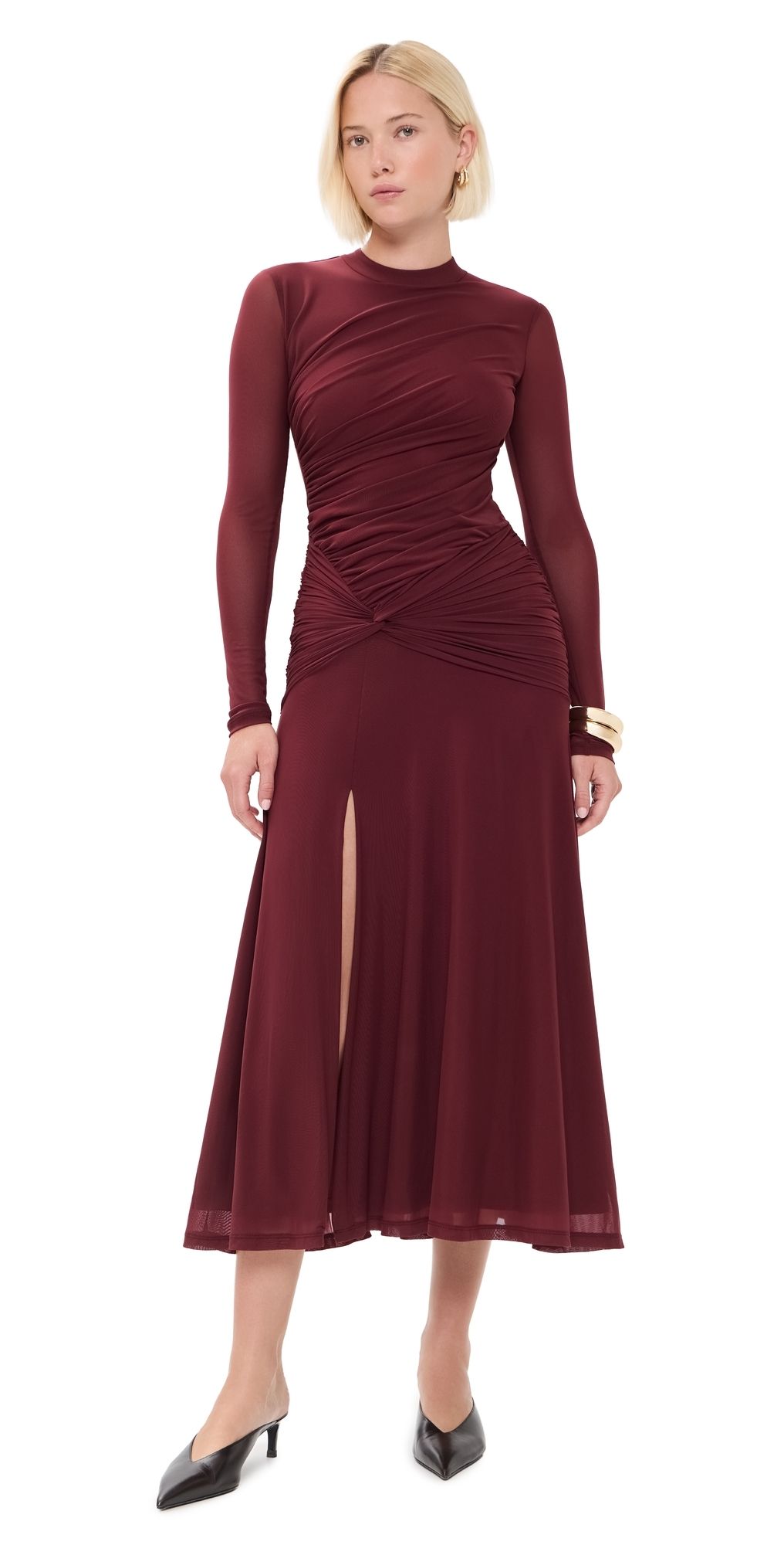 WAYF Selene Ruched Dress Burgundy XS