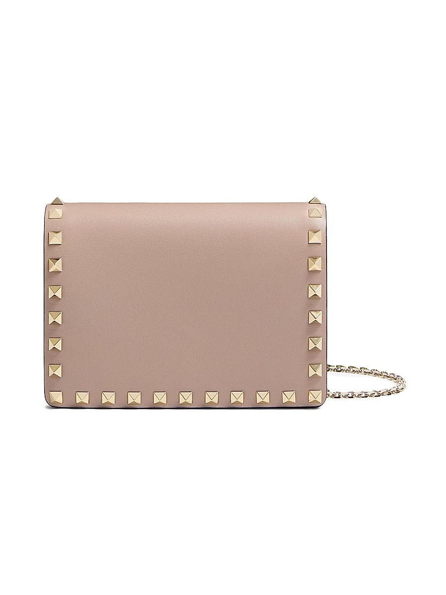 Women's Rockstud Calfskin Chain Pouch - Poudre