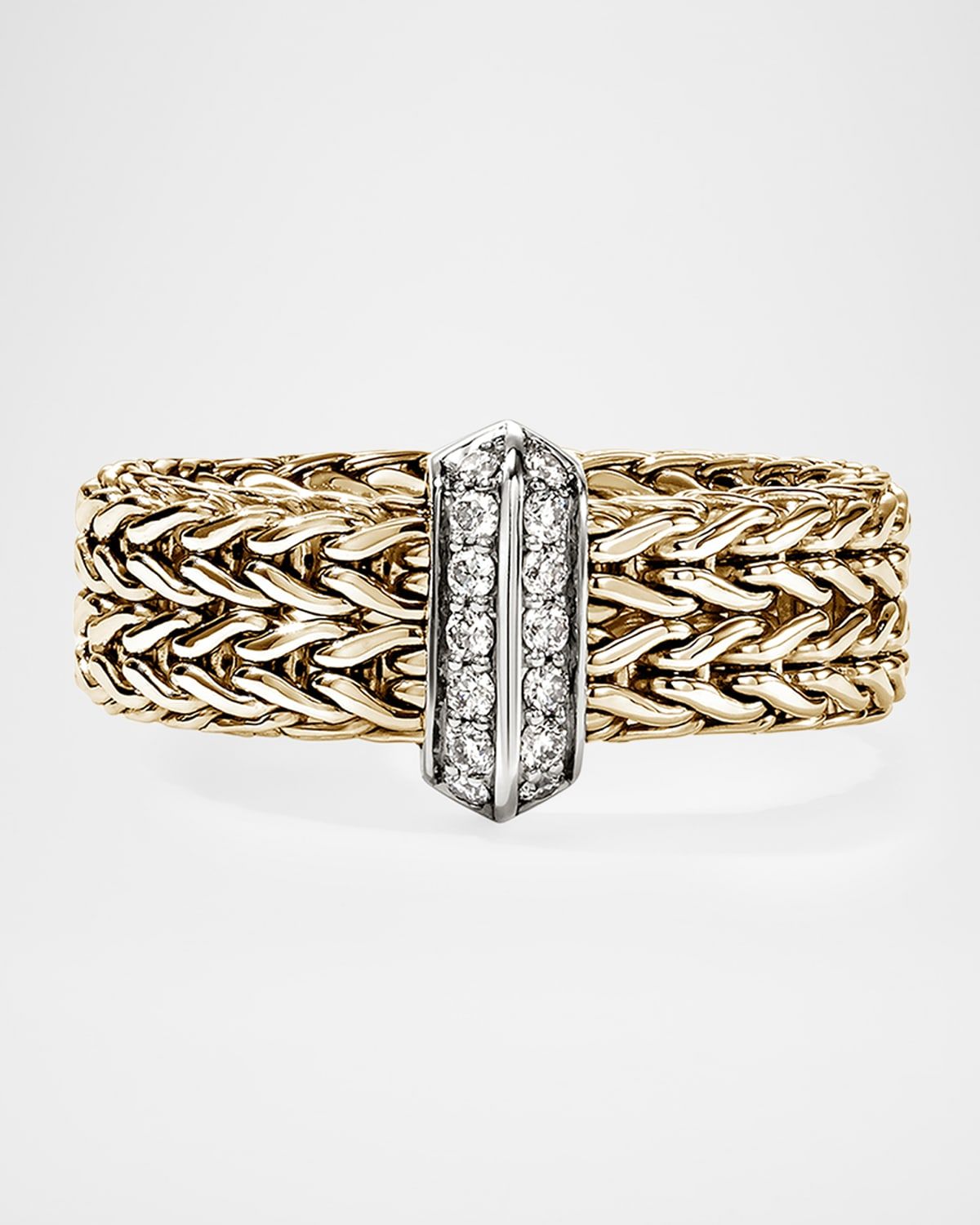 Icon Link 14K Yellow Gold and Diamond Bar Ring, 6mm